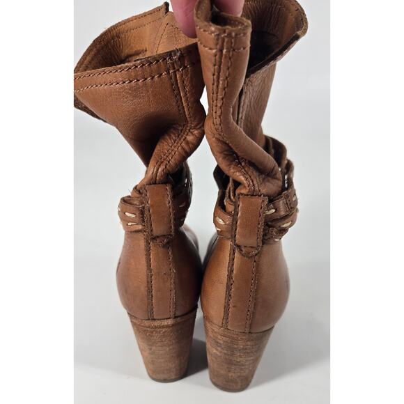 Frye Naomi Pickstitch Cognac Brown Leather Stacked Heel 5.5 Slouchy Western Boho - Picture 4 of 6